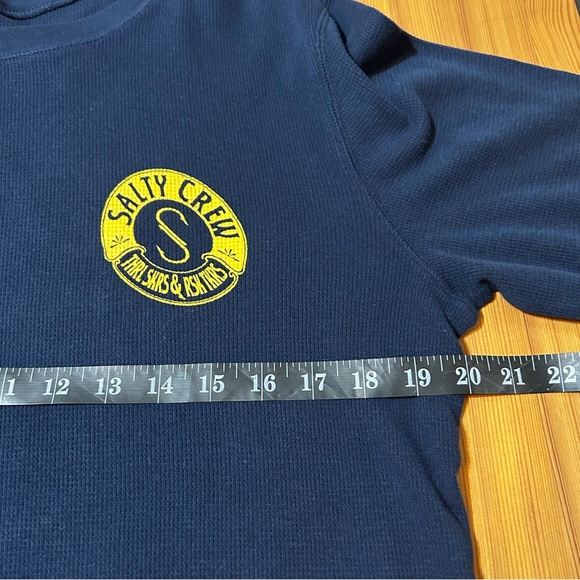 Salty Crew Men’s Size Large Waffleknit Navy Sweatshirt Thermal Yellow Logo - Picture 8 of 10